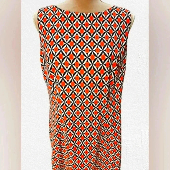 Alyx Sheath Dress Navy Orange Bright Geometric Sleeveless - Picture 2 of 10